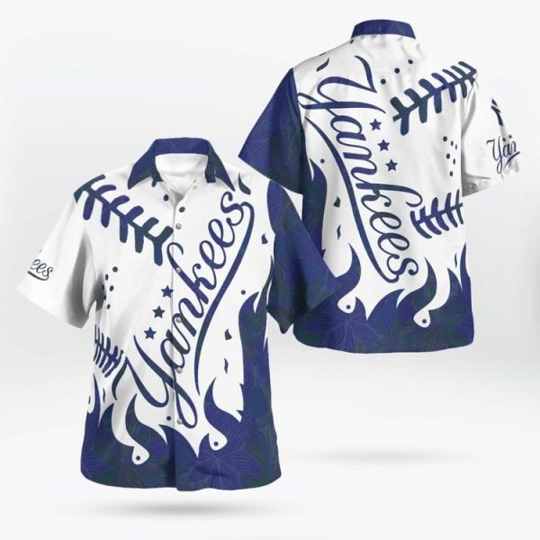 New York Yankees Mlb Baseball Blue And White Pattern 3D Hawaiian Shirt