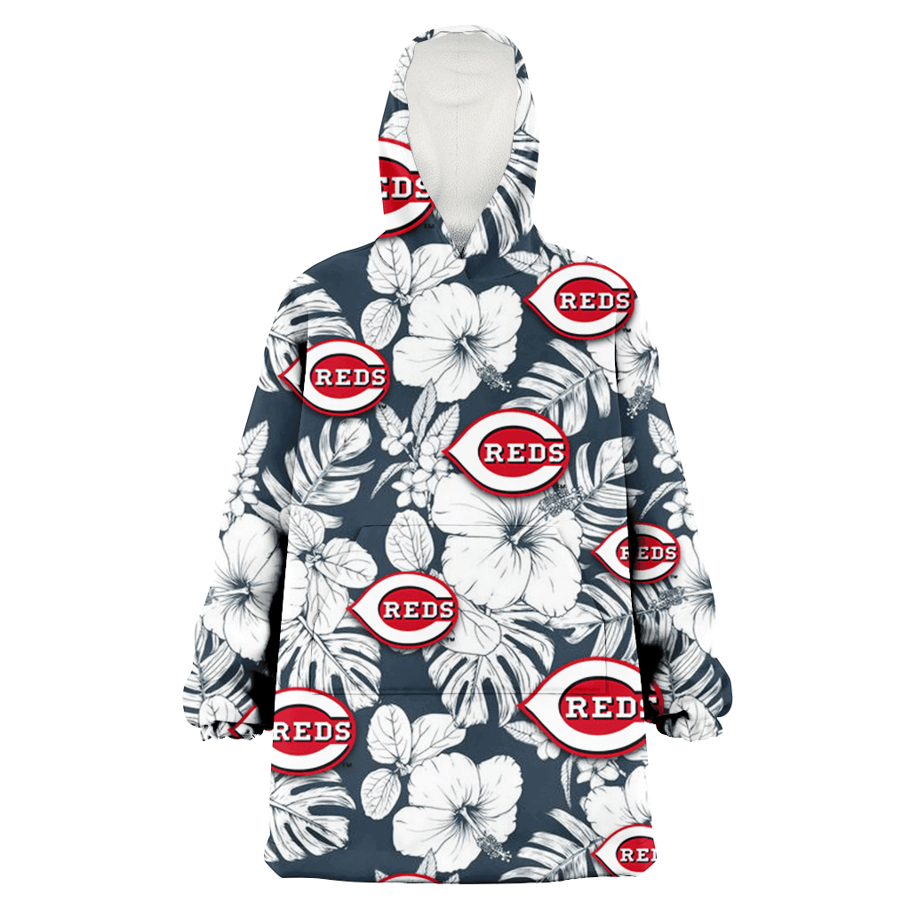 Cincinnati Reds Sketch Hibiscus Leaf Dark Gray Background 3D Printed Hoodie Blanket Snug Hoodie