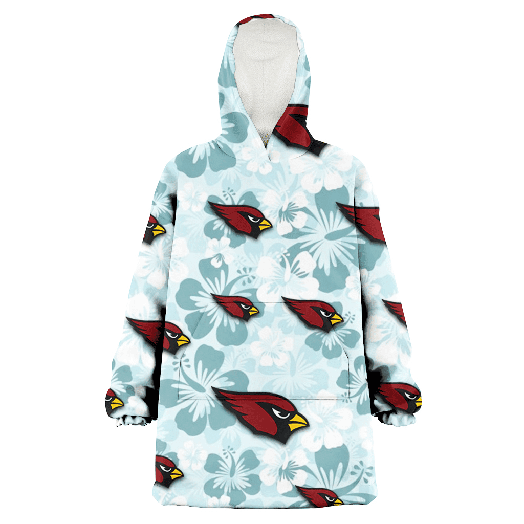 Arizona Cardinals Pale Turquoise Hibiscus Light Cyan Background 3D Printed Hoodie Blanket Snug Hoodie