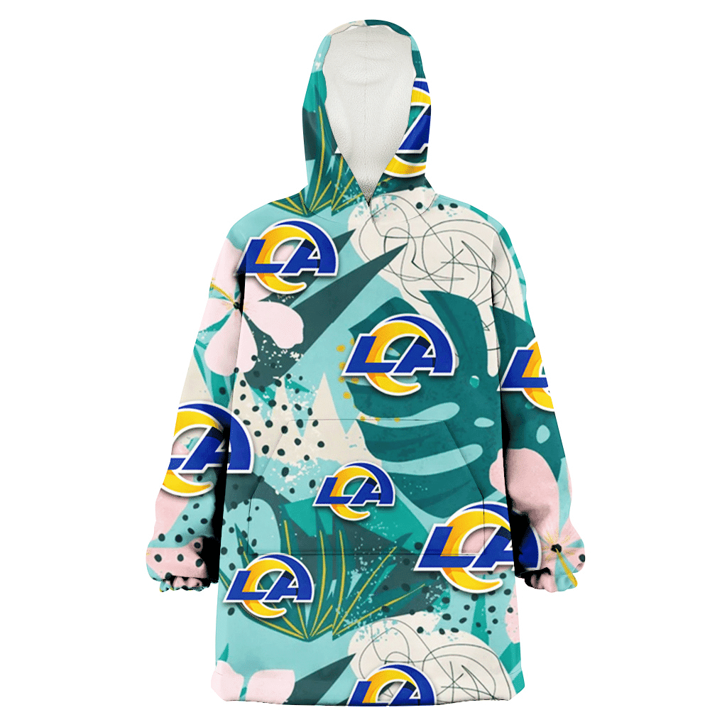 Los Angeles Rams Pastel Hibiscus Palm Leaf Tiny Dot Green Background 3D Printed Hoodie Blanket Snug Hoodie