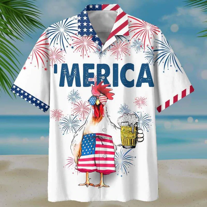 Chicken And Beer 4Th Of July Hawaiian Shirt, Hawaiian Shirts For Men, Women