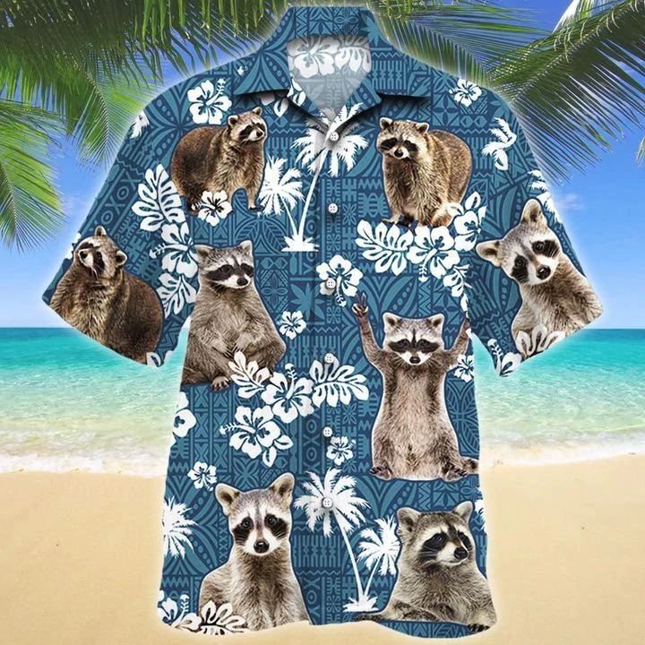 Raccoon Blue Tribal Pattern Hawaiian Shirt, Animal Raccoon Hawaiian Shirts, Raccoon Aloha Shirt For Men, Hawaii Shirt Woman