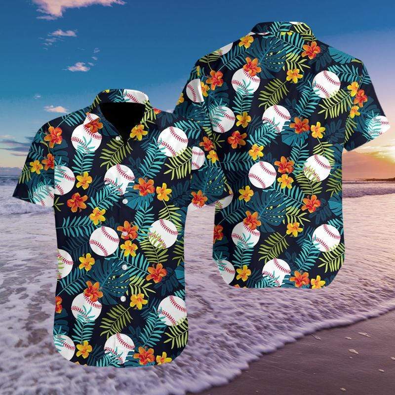 Baseball Simple Hibiscus Hawaiian Aloha Shirts Fantastic, Hawaiian Shirt For Men