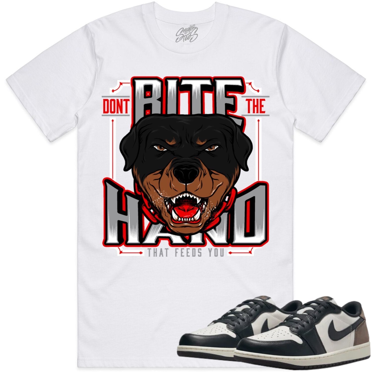 Mocha Low 1s Shirt to Match - Jordan 1 Low Sneaker Tees - Dont Bite The Hand - New Arrival X Stylesynthesis x PeckShirt