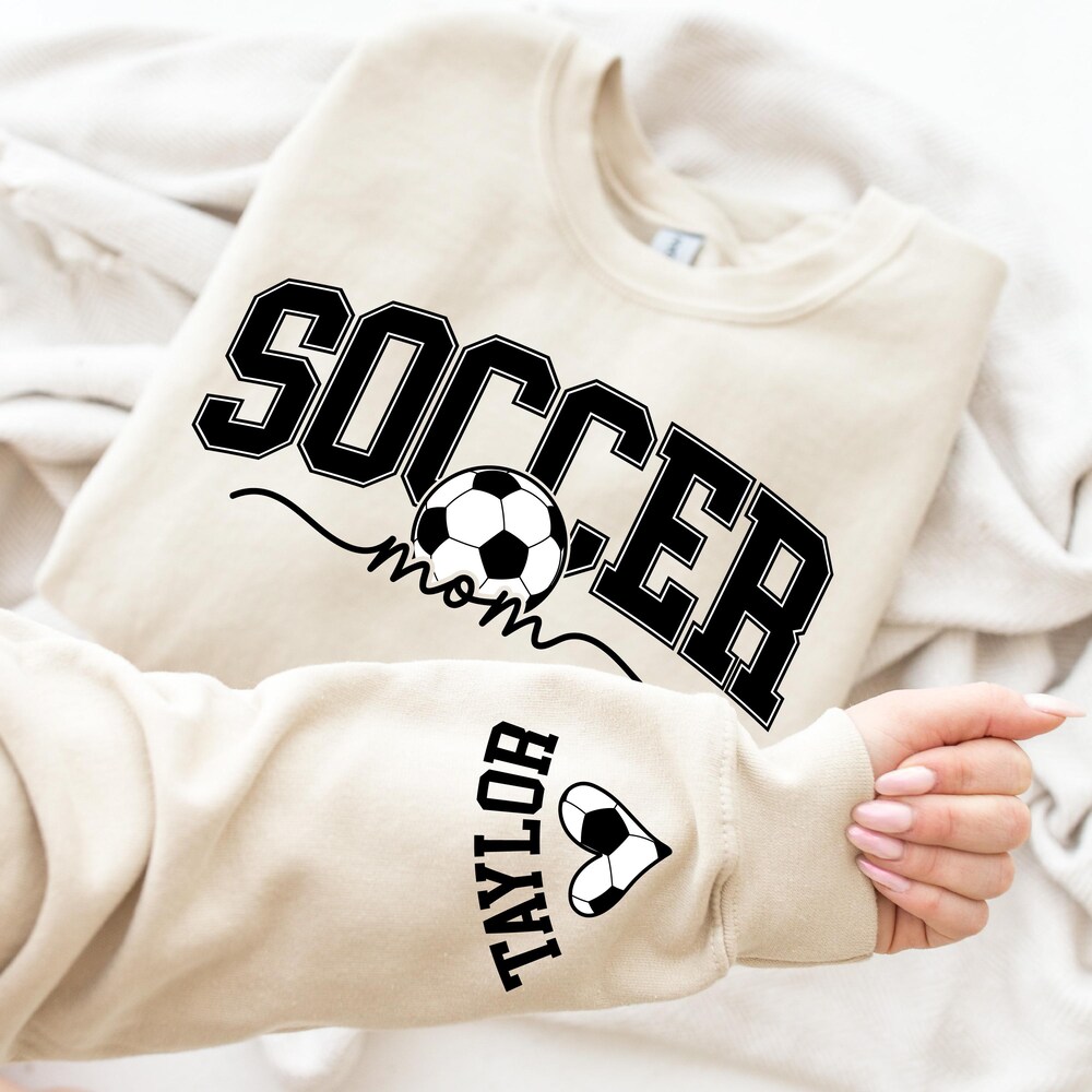 Personalize Soccer Mom Kids Name On Sleeve T-shirt, Sweatshirt, Hoodie, Mom Soccer Sweater, Soccer Mama Shirt, Gift for Soccer Mom, Fall Soccer Season Shirt