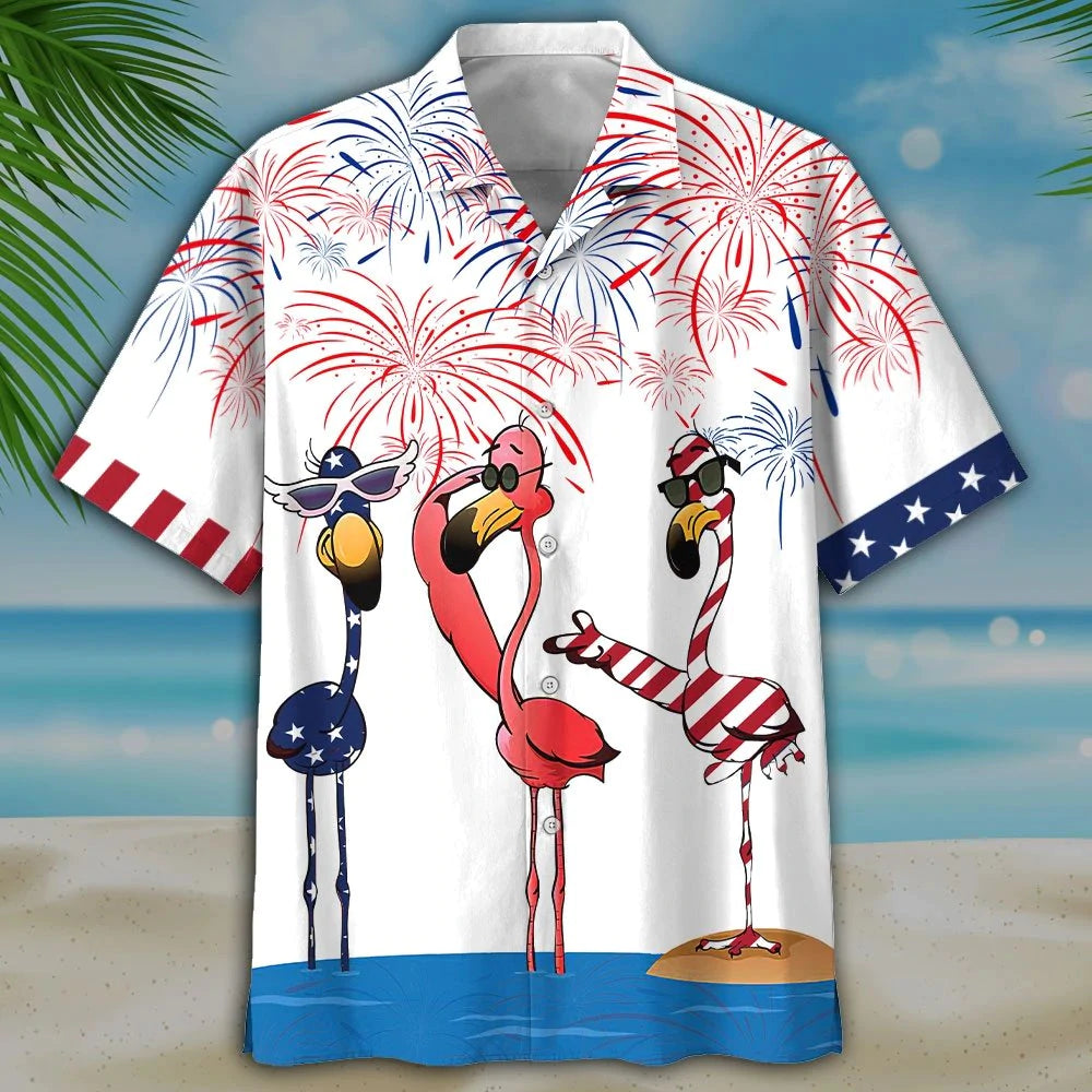 Flamingo Hawaiian Shirt, Flowers Flamingo Aloha Shirt, Men’S Hawaiian Shirt Button Down Short Sleeves