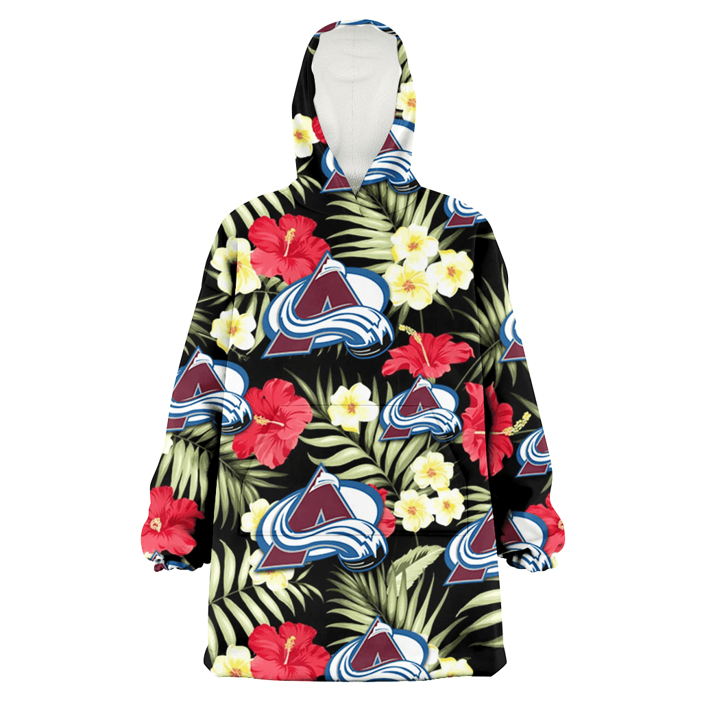 Colorado Avalanche Red Hibiscus Yellow Porcelain Flower Black Background 3D Printed Hoodie Blanket Snug Hoodie