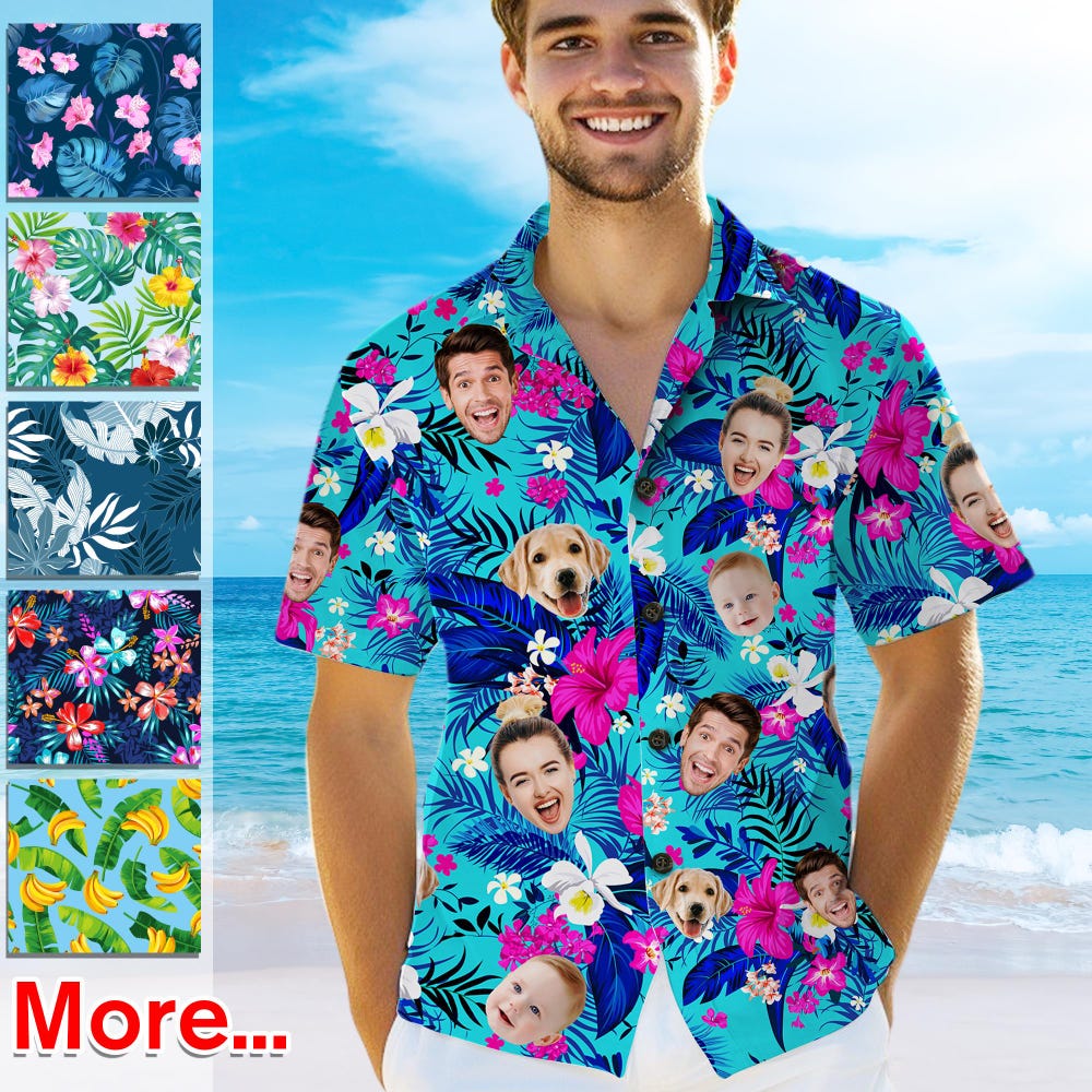 Personalized Hawaiian Shirt with Face,Custom Hawaiian Shirt with Face/Photo,Custom hawaiian shirt logo,All Over Print Hawaiian Shirt for Men - Where Art Meets Style