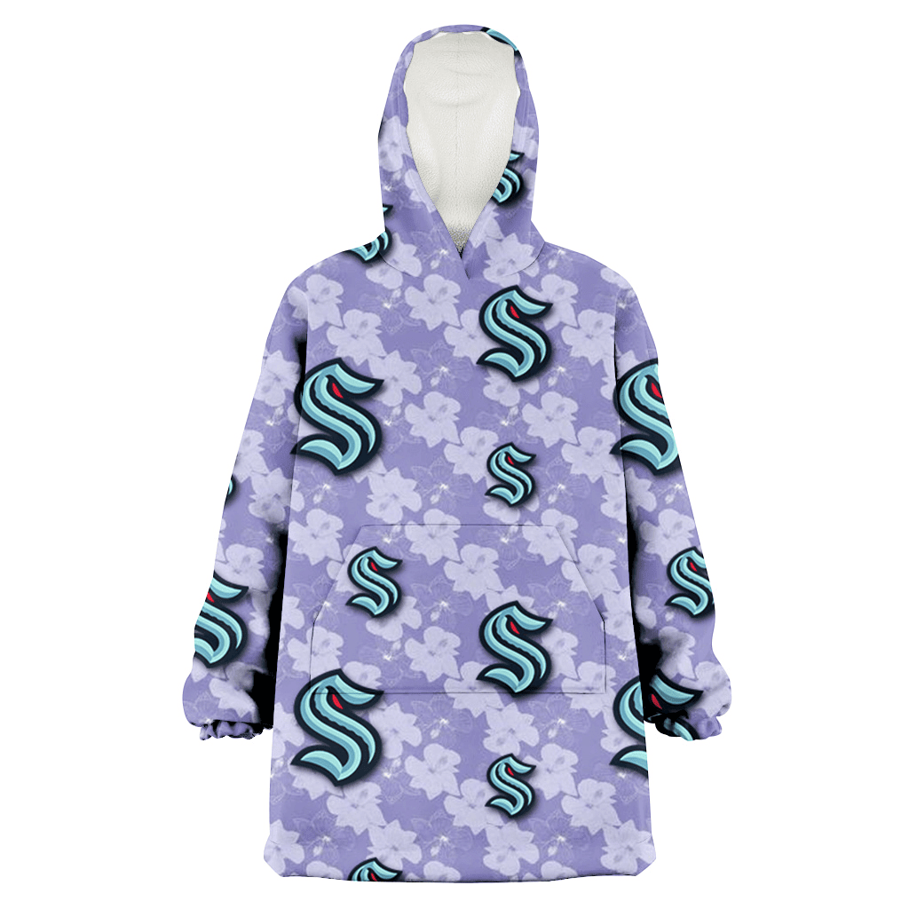 Seattle Kraken Light Purple Hibiscus Pattern Stripe Powder Purple 3D Printed Hoodie Blanket Snug Hoodie