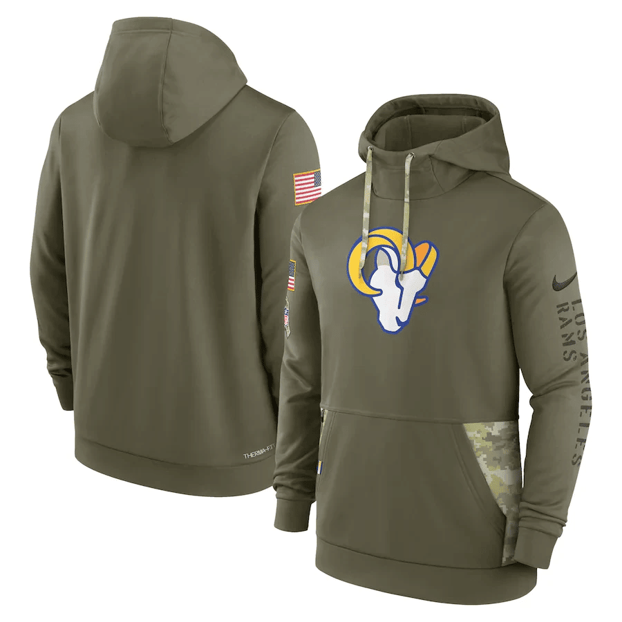 Los Angeles Rams 2022 Salute To Service Therma Performance Pullover Men Hoodie - Olive MLB x Fashionfrontiers