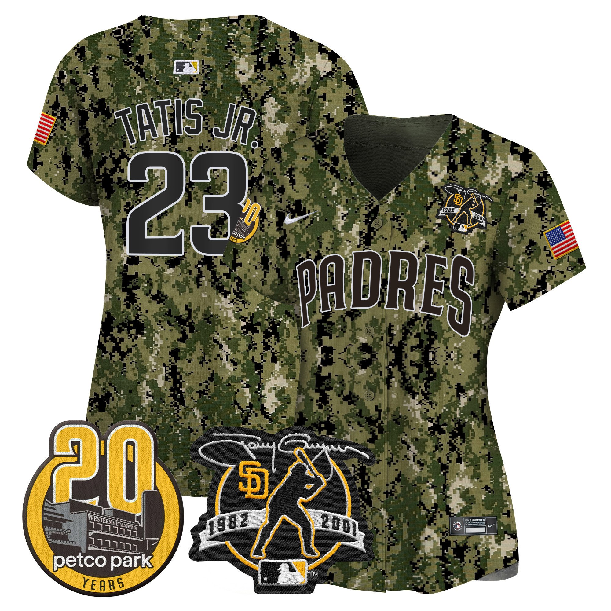 Women’S Padres Tony Gwynn & Petco Park 20Th Patch Usmc Vapor Premier Limited Jersey – All Stitched