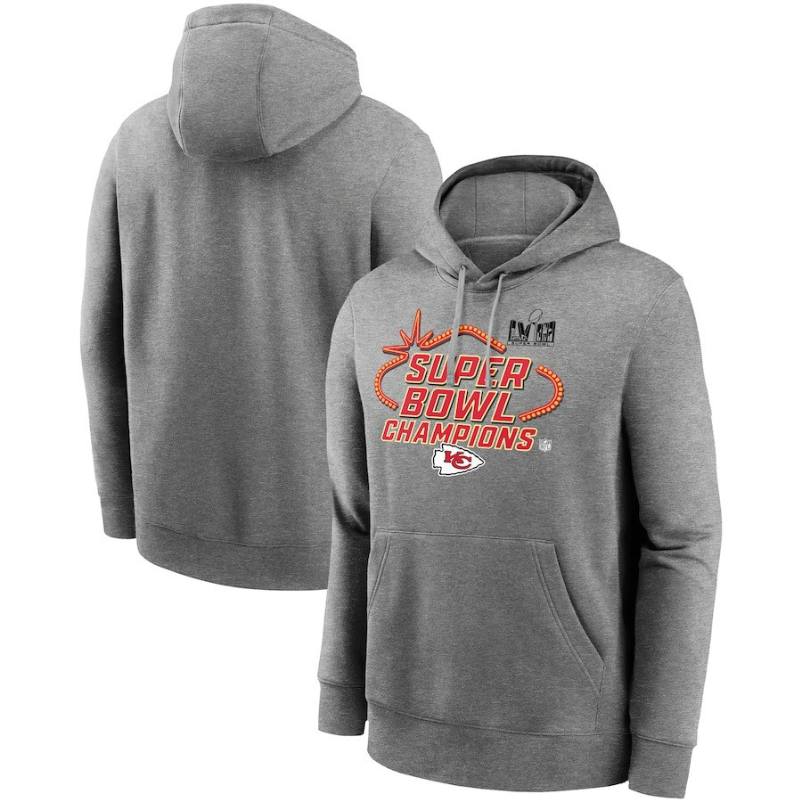 Kansas City Chiefs NFL Super Bowl LVIII Champions Locker Heather Gray Print 2D Hoodie