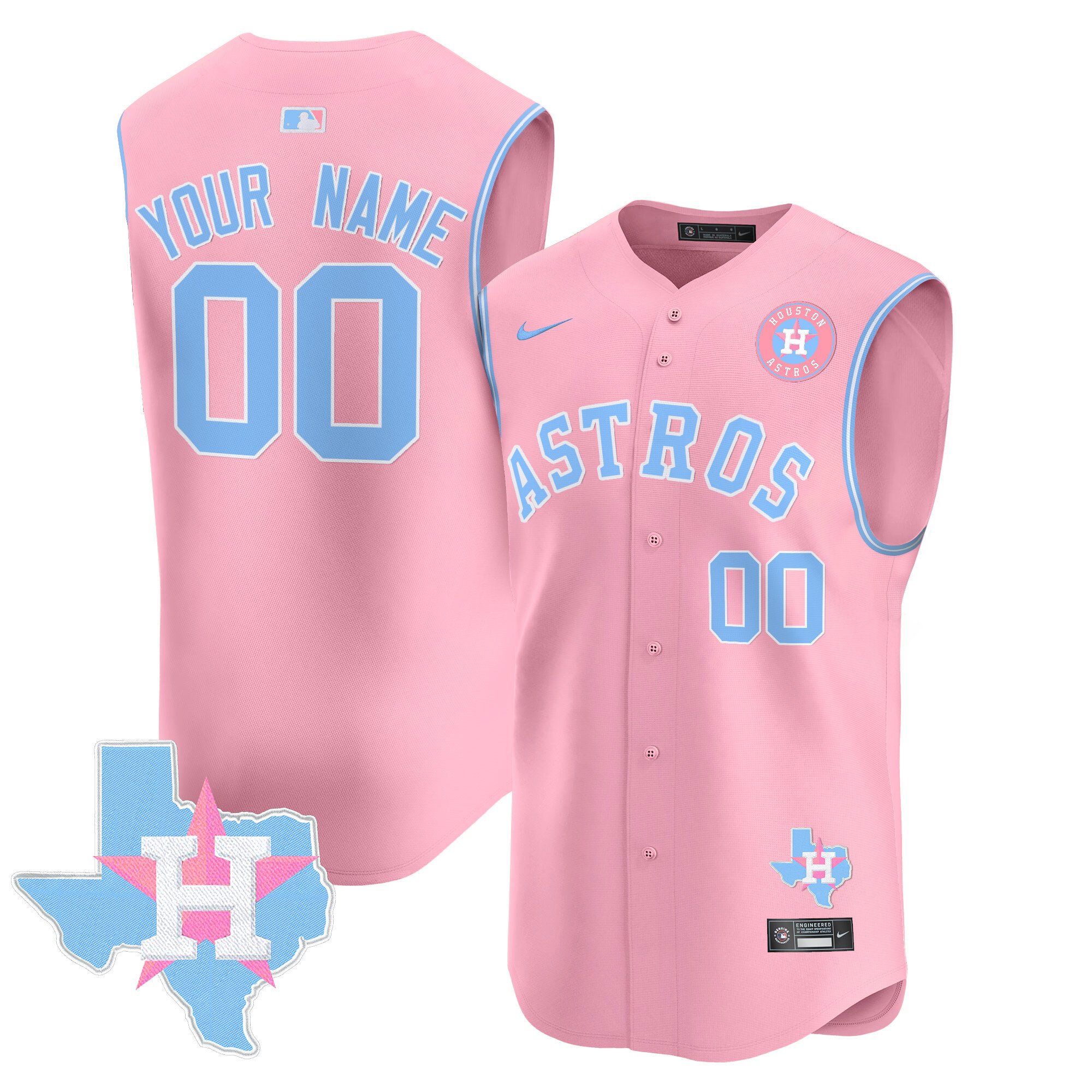 Astros Bubblegum Pink Vapor Premier Sleeveless Custom Jersey – All Stitched