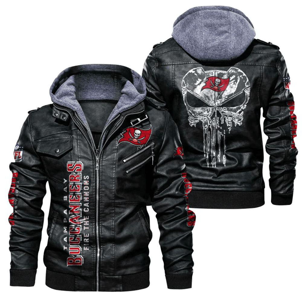 Tampa Bay Buccaneers Skull Zip Leather Jacket With Hood