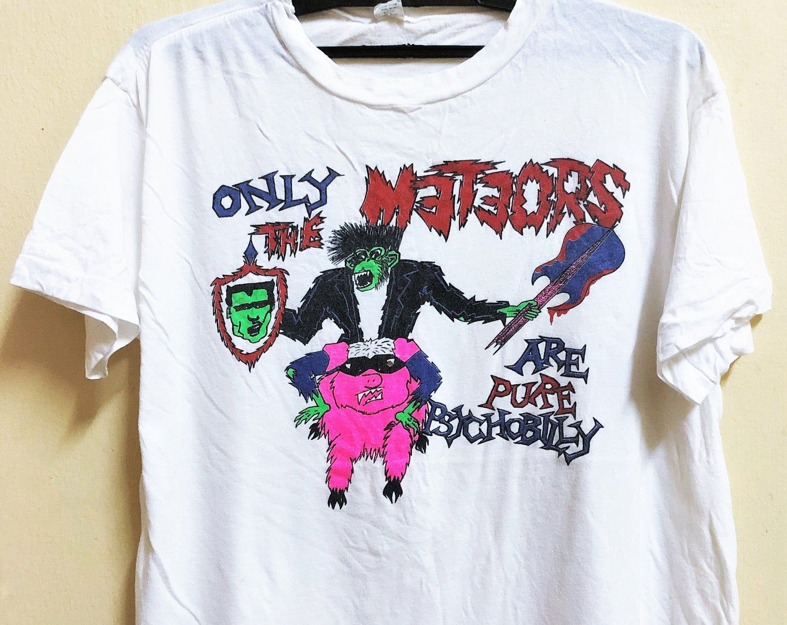 Vintage 80S The Meteors Psychobilly Punk Rock Concert Tour T-Shirt Cramps