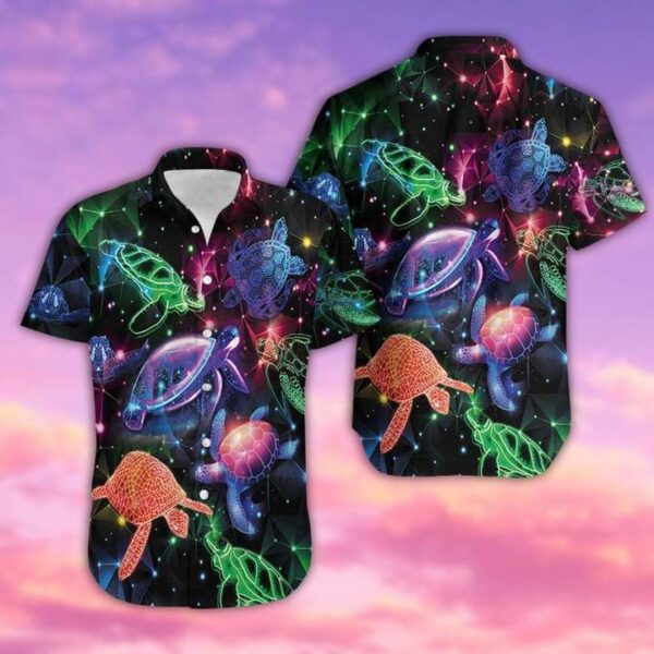 Neon Glowing Turtle Colorful Hawaiian Shirt, Hawaiian Shirt For Men