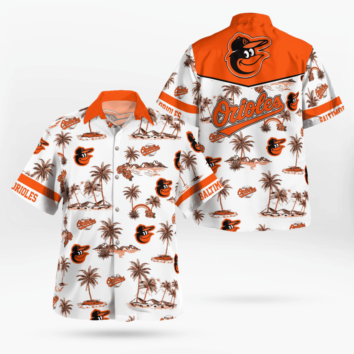 Baltimore Orioles Mlb Island Palm Trees And Team Logo 3D Hawaiian Shirt
