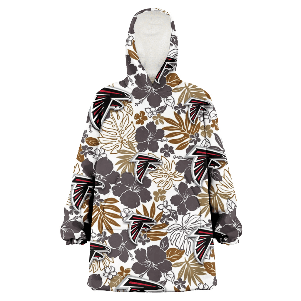 Atlanta Falcons Dark Brown Hibiscus Brown Leaves White Background 3D Printed Hoodie Blanket Snug Hoodie