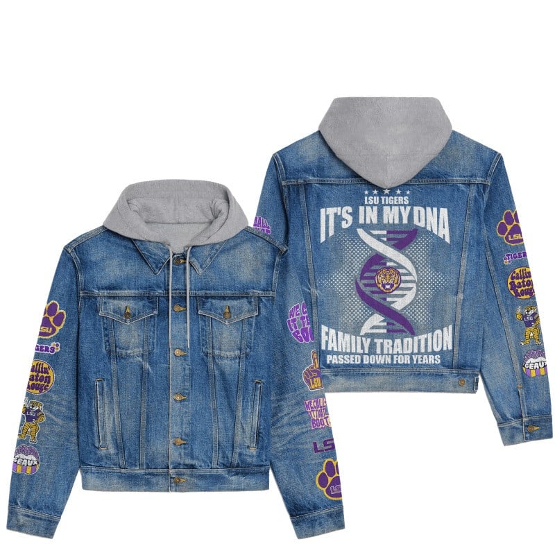 LSU Tigers NCAA Team Logo & Motto v4 3D Hooded Denim Jacket