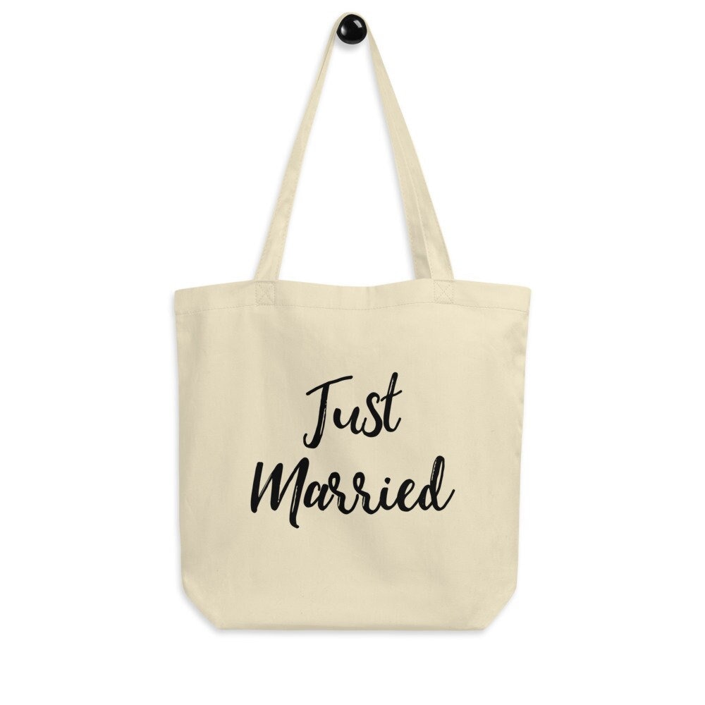 Just Married Eco Tote Bag – Honeymoon Tote Bag, Wedding Gift, Honeymoon Bag, Custom Honeymoon Gift, Newlywed Gift, Bridal shower gift