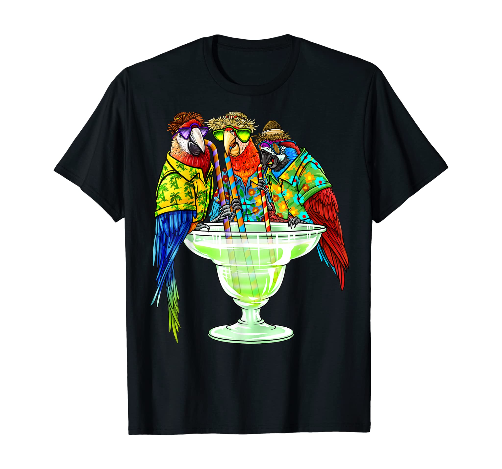 Parrots Drinking Margarita Hawaiian Shirt Vacation Birds