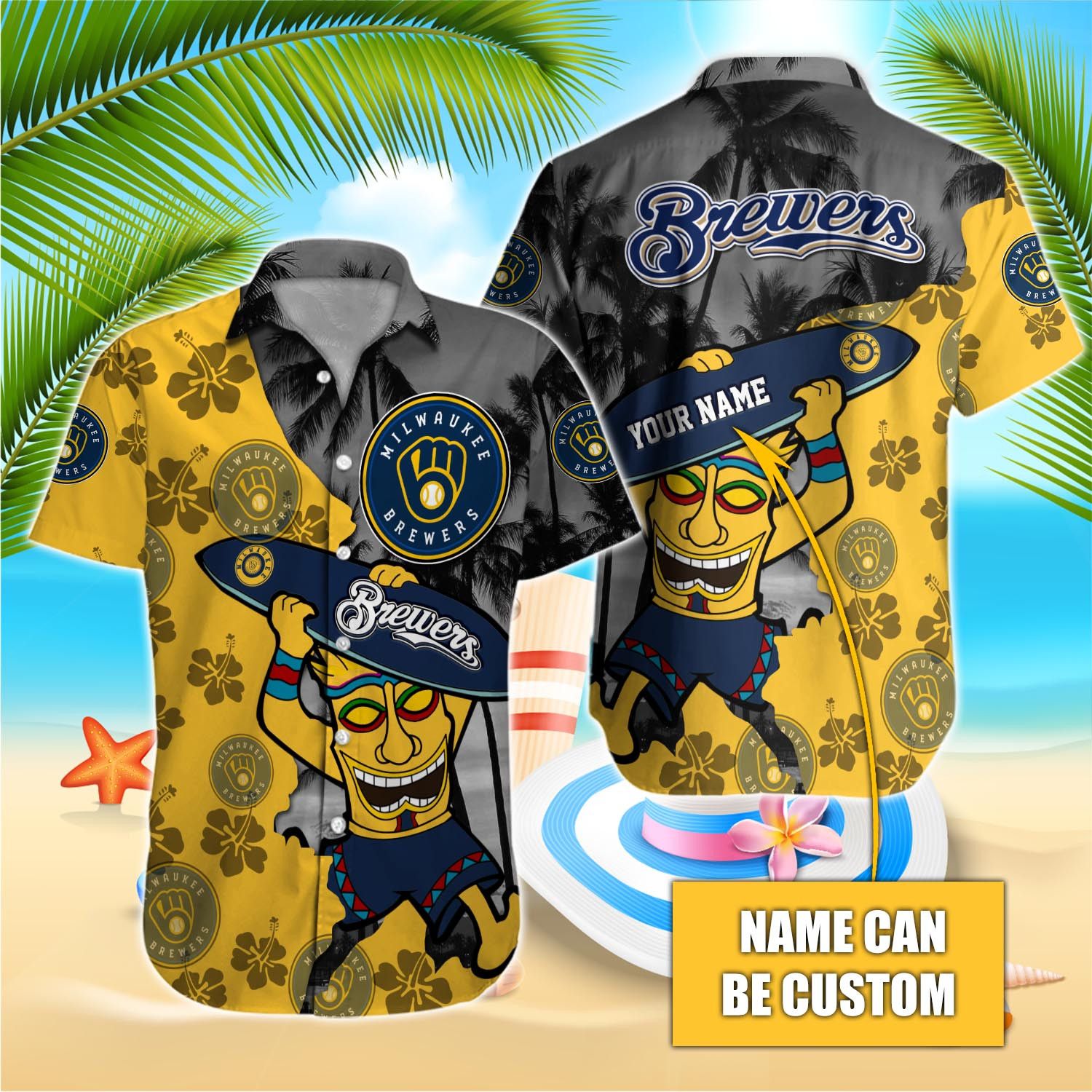 Customized Milwaukee Brewers Name Print Aloha Shirt