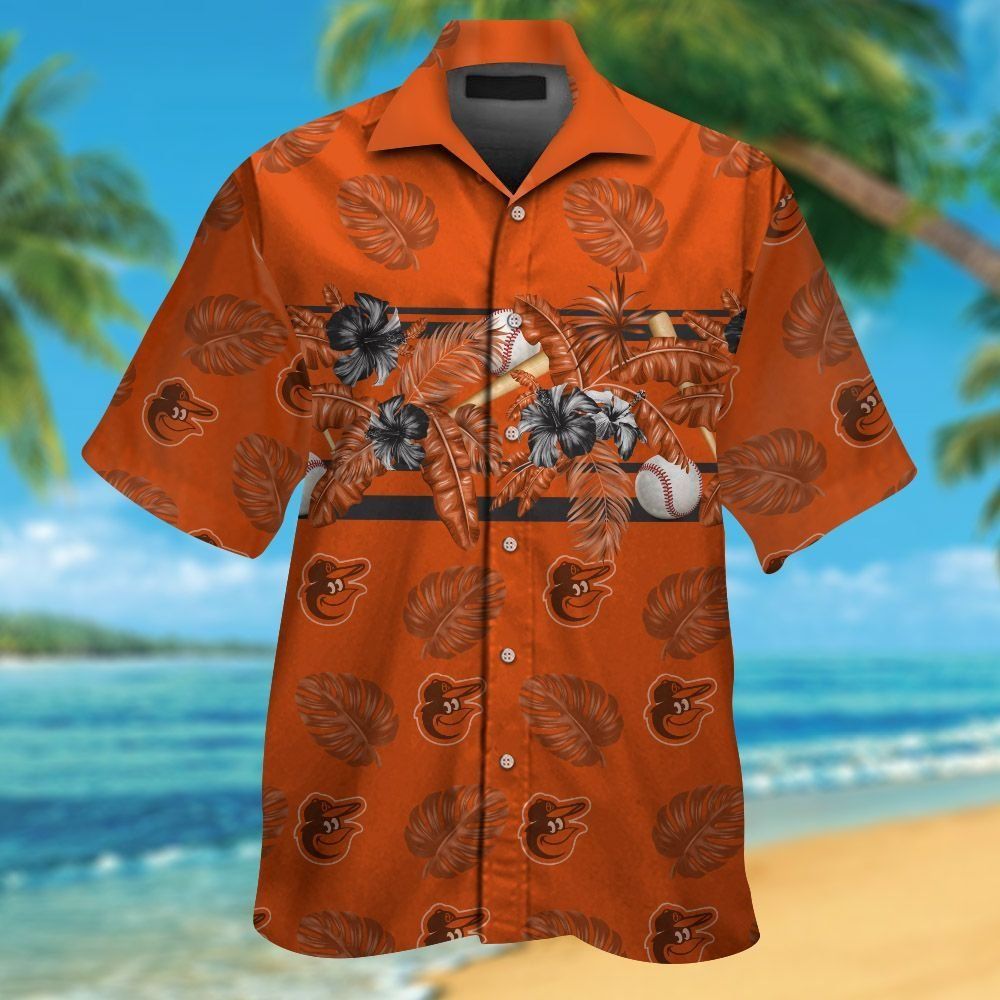 Button Up Baltimore Orioles Short Sleeve Tropical Hawaiian Shirt