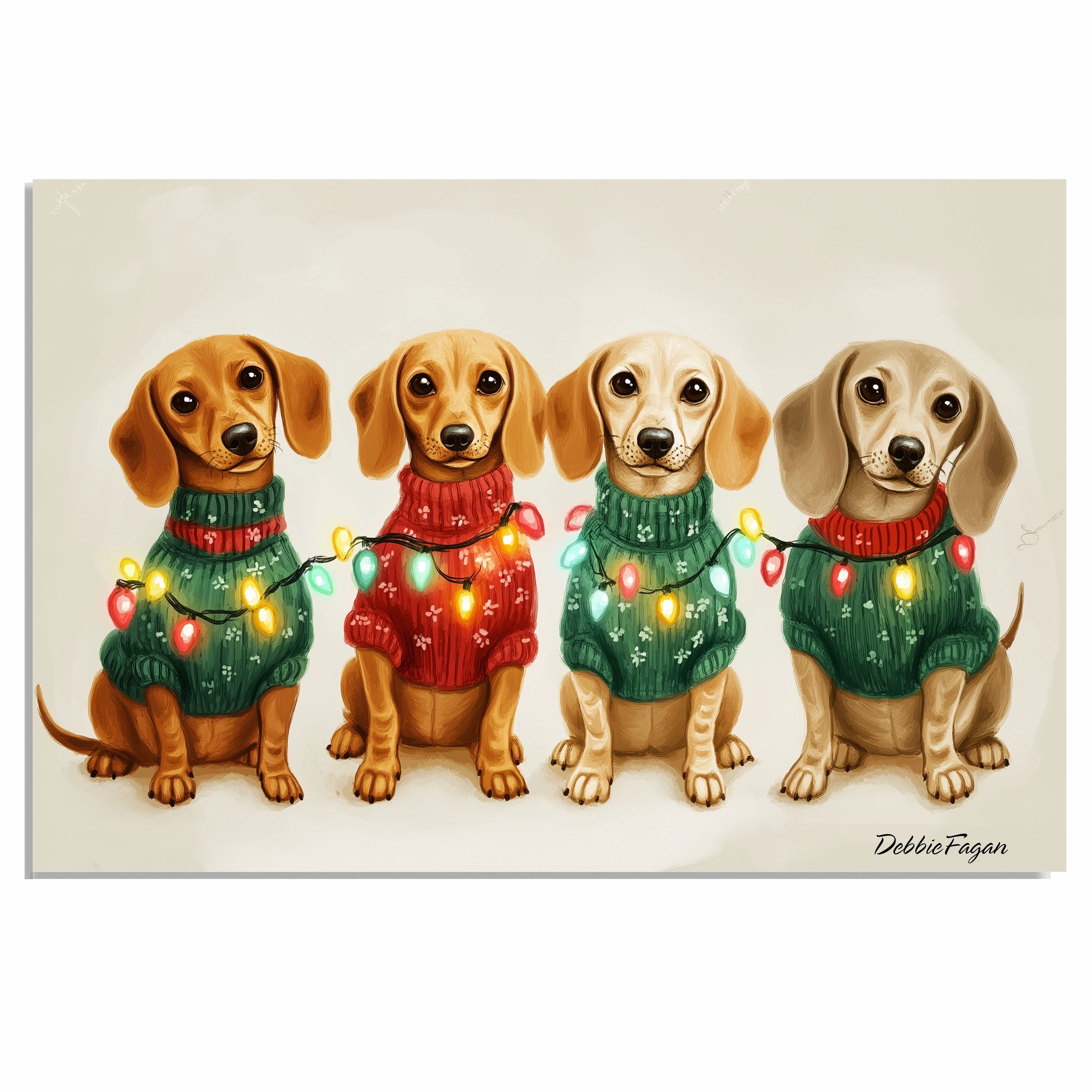 Noel, Xmas x Snorider Christmas Canvas  - ÒDachshund SnugglesÓ - Adorable Dogs in Cozy Sweaters Wrapped in Colorful Christmas Lights on Ready to Hang 1.5" Thick Canvas Wrap, Floating Framed Canvas, Flat Rolled Canvas
