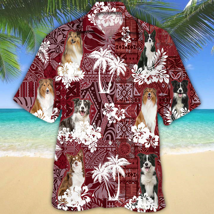 Collie Red Hawaiian Shirt, Gift For Dog Lover Shirts, Animal Summer Shirts, Hawaiian Shirt Men