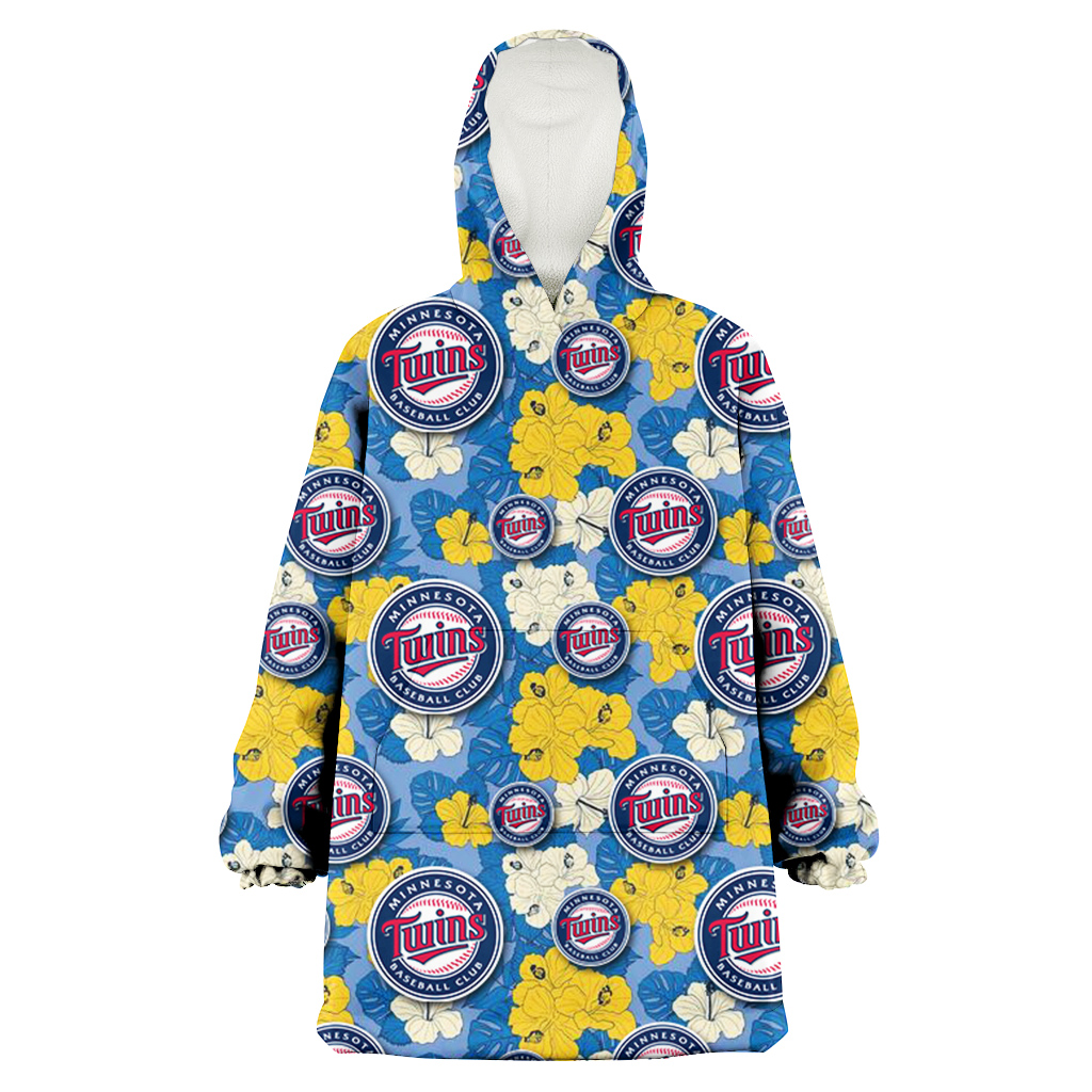 Minnesota Twins Yellow White Hibiscus Powder Blue Background 3D Printed Hoodie Blanket Snug Hoodie