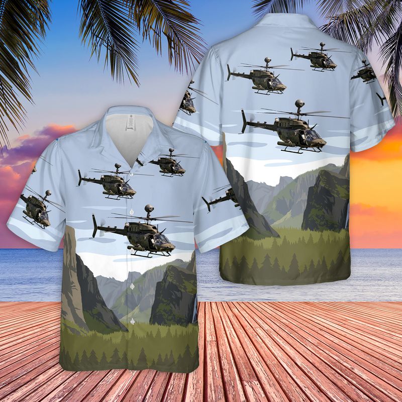 Us Army 82Nd Airborne Oh-58D Kiowa Warrior Hawaiian Shirt