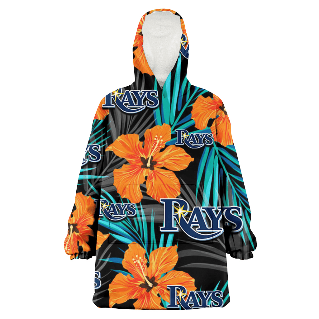 Tampa Bay Rays Orange Hibiscus Blue Gray Leaf Black Background 3D Printed Hoodie Blanket Snug Hoodie