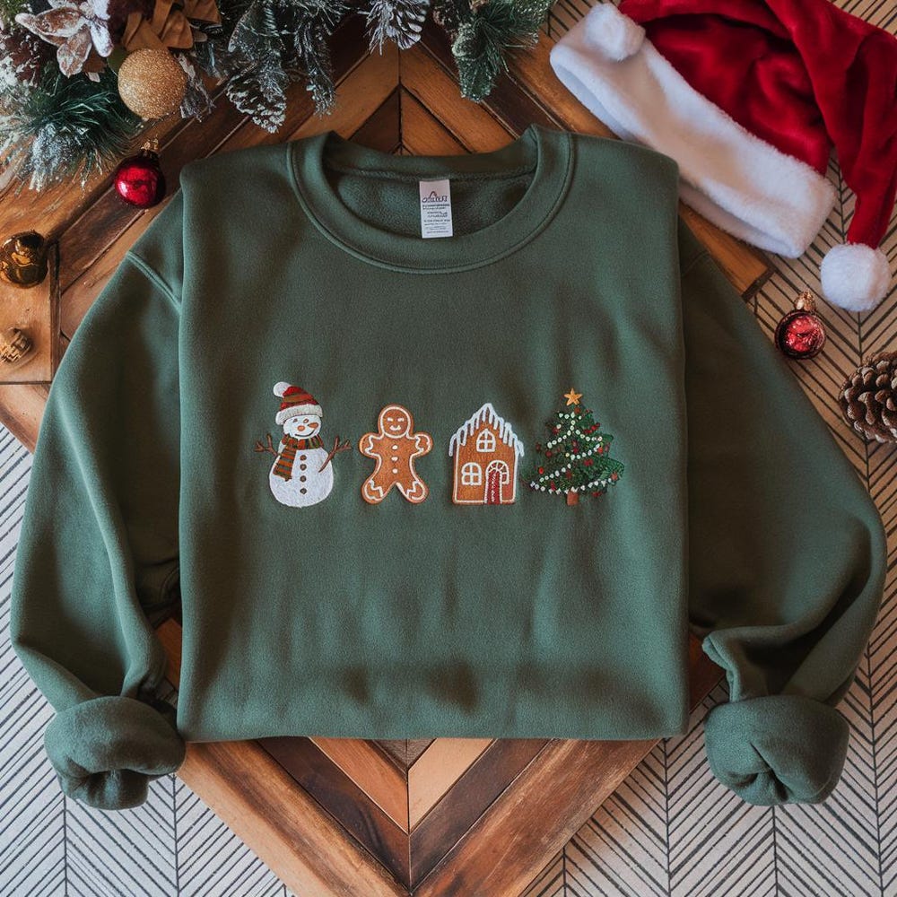 Cute Gingerbread Cookies Embroidered Sweatshirt, Womens Christmas Sweatshirt, Merry Christmas, Gift For Christmas Designed By Lightmyshirt