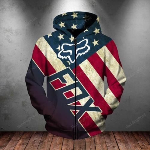 Men / Women Fox 3D Flag Zipper Hoodi …