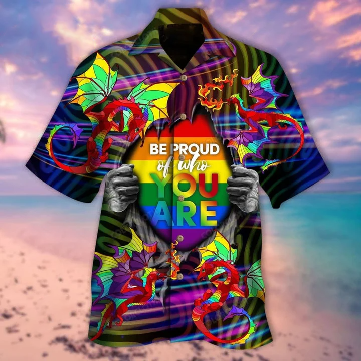 Beach Shirt Amazing Rainbow Dragon Lgbt Unisex Hawaiian Shirt , Aloha Shirt, Be Proud Shirt