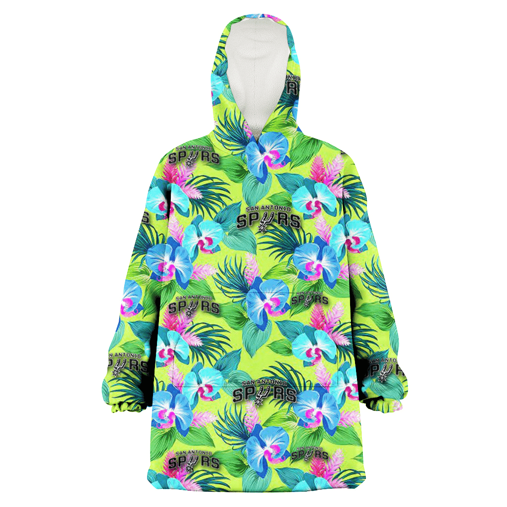 San Antonio Spurs Blue Orchid Green Pink Leaf Green Background 3D Printed Hoodie Blanket Snug Hoodie