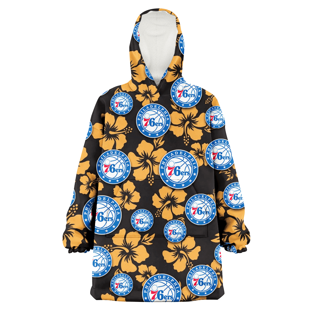 Philadelphia 76ers Tiny Yellow Hibiscus Black Background 3D Printed Hoodie Blanket Snug Hoodie