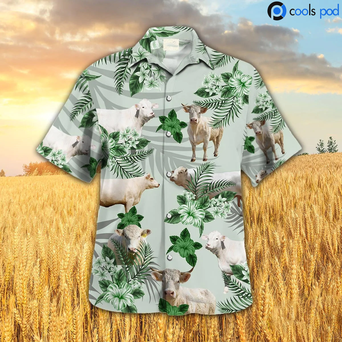 Charolais Hibiscus Hawaiian Shirt, Cow Farm Hawaiian Shirts Men Women