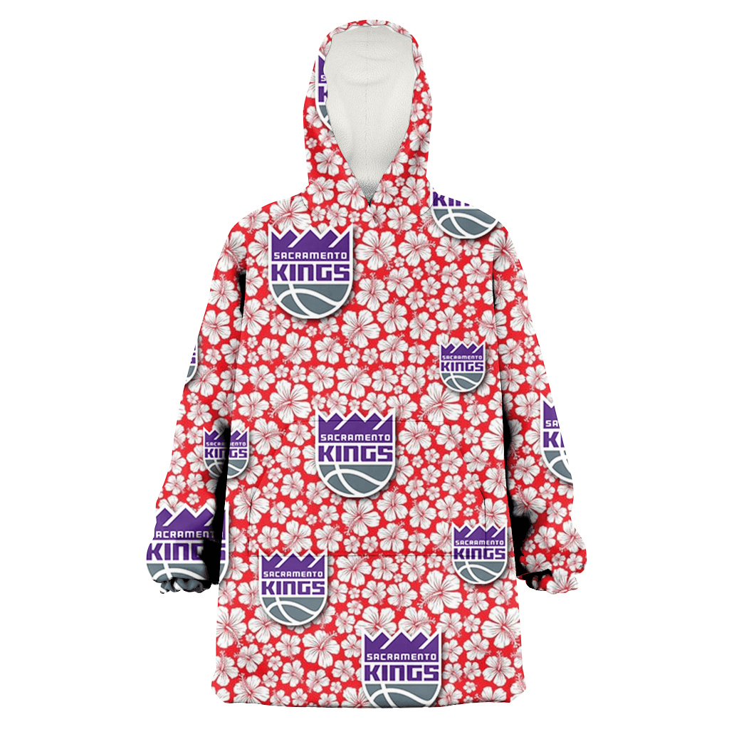 Sacramento Kings Tiny White Hibiscus Pattern Red Background 3D Printed Hoodie Blanket Snug Hoodie