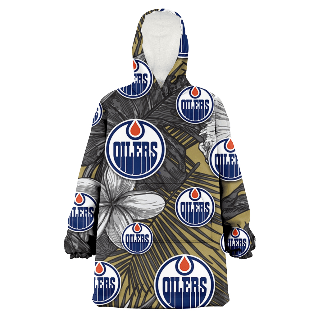 Edmonton Oilers Gray Sketch Hibiscus Yellow Palm Leaf Black Background 3D Printed Hoodie Blanket Snug Hoodie