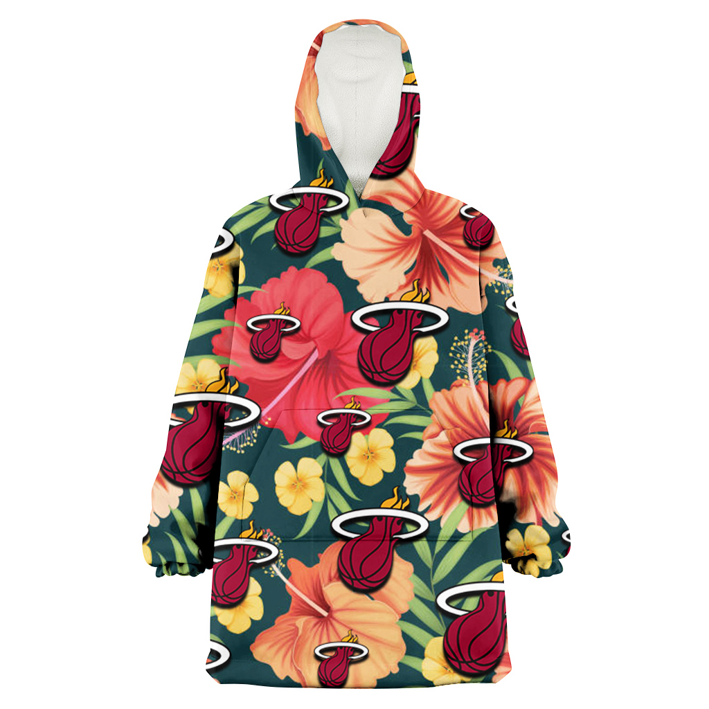 Miami Heat Orange Red Hibiscus Green Leaf Dark Background 3D Printed Hoodie Blanket Snug Hoodie