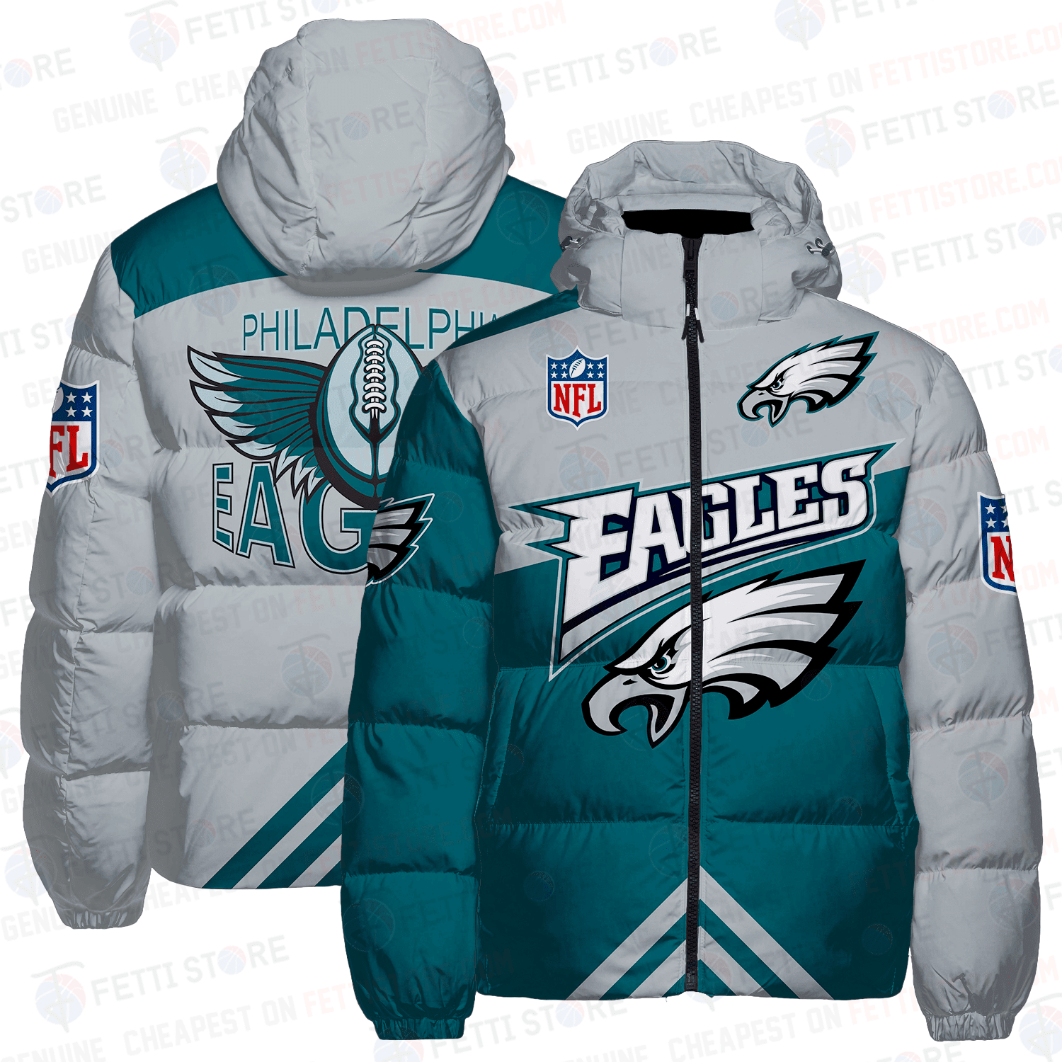 Philadelphia Eagles Logo Pattern AOP Unisex Puffer Jacket Down Jacket