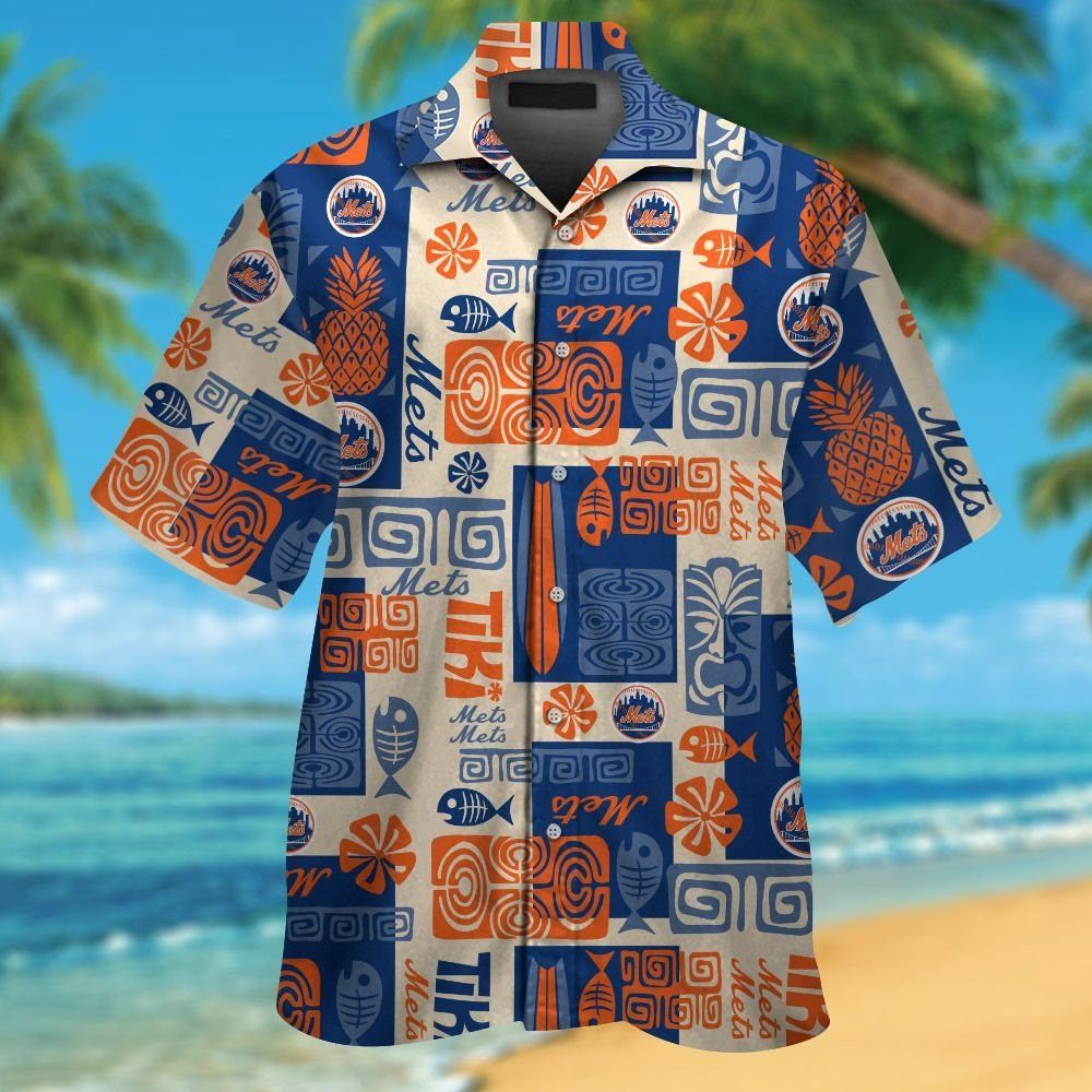 New York Mets Short Sleeve Button Up Tropical Hawaiian Shirt Ver05