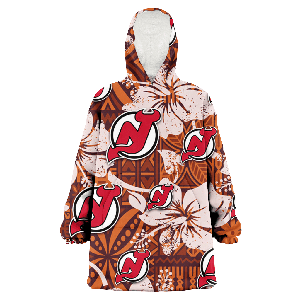 New Jersey Devils Bisque Hibiscus Brown Pattern 3D Printed Hoodie Blanket Snug Hoodie