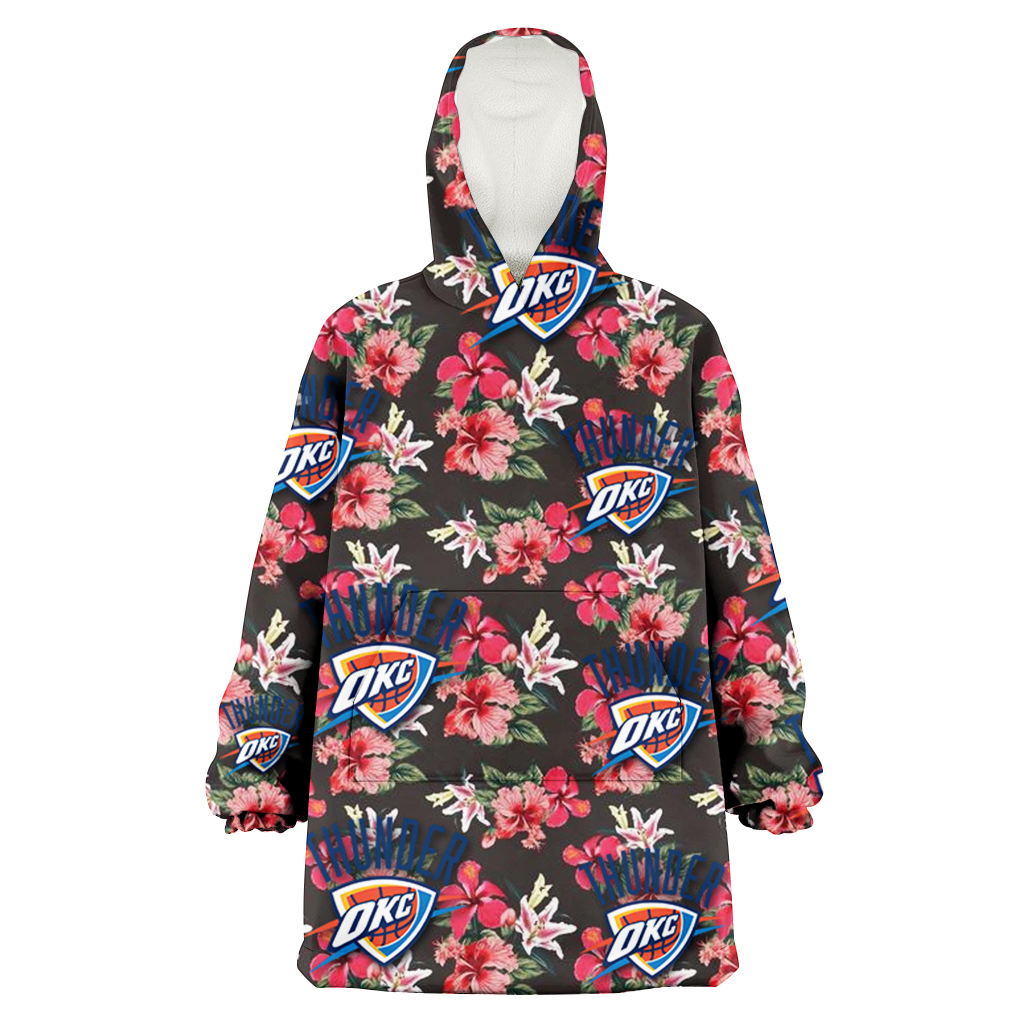 Oklahoma City Thunder Pink Hibiscus Orchid Brown Background 3D Printed Hoodie Blanket Snug Hoodie