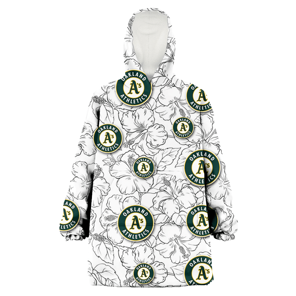 Oakland Athletics White Sketch Hibiscus Pattern White Background 3D Printed Hoodie Blanket Snug Hoodie