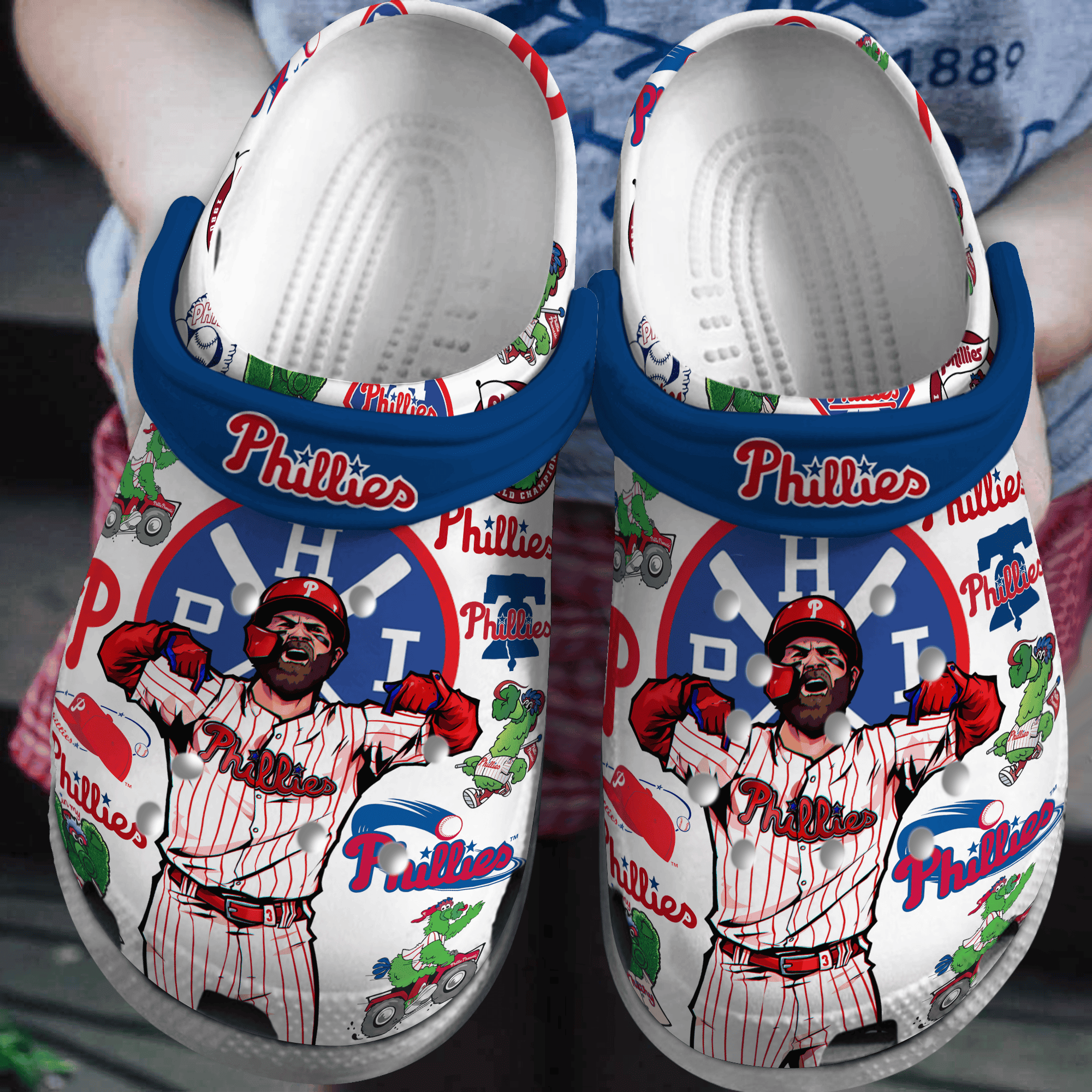 Philadelphia Phillies Logo Baseball MLB Cheer Mascot White And Blue Comfortable Crocss Classic Clogs Shoes Ver918