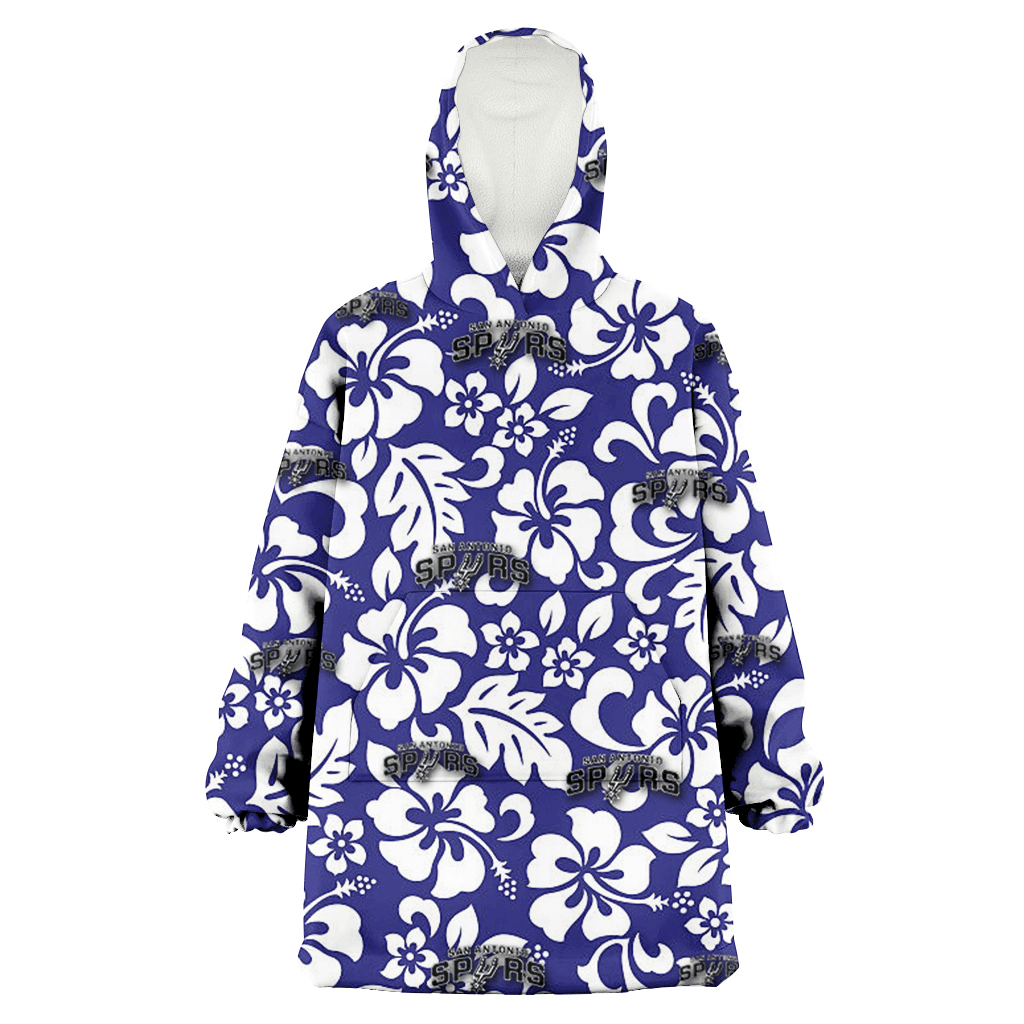 San Antonio Spurs White Hibiscus Pattern Slate Blue Background 3D Printed Hoodie Blanket Snug Hoodie