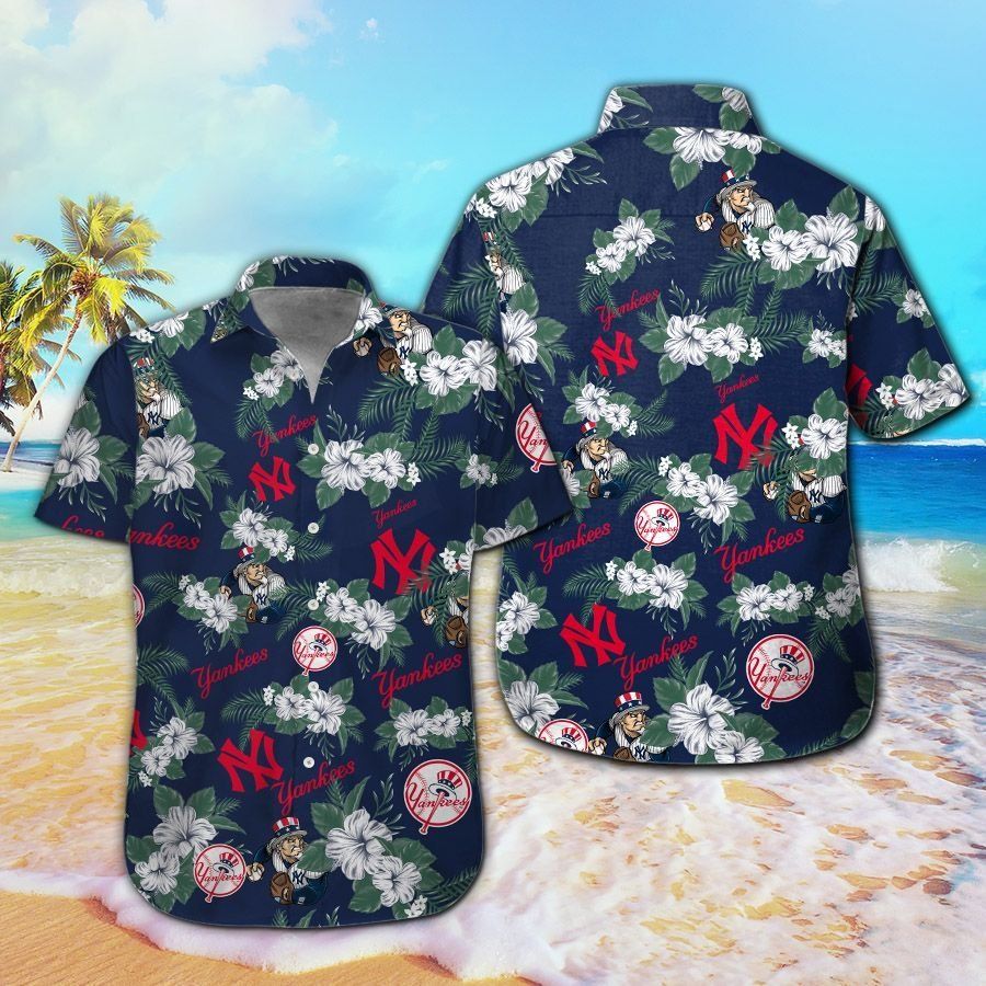 New York Yankees Short Sleeve Button Up Tropical Hawaiian Shirt Ver05