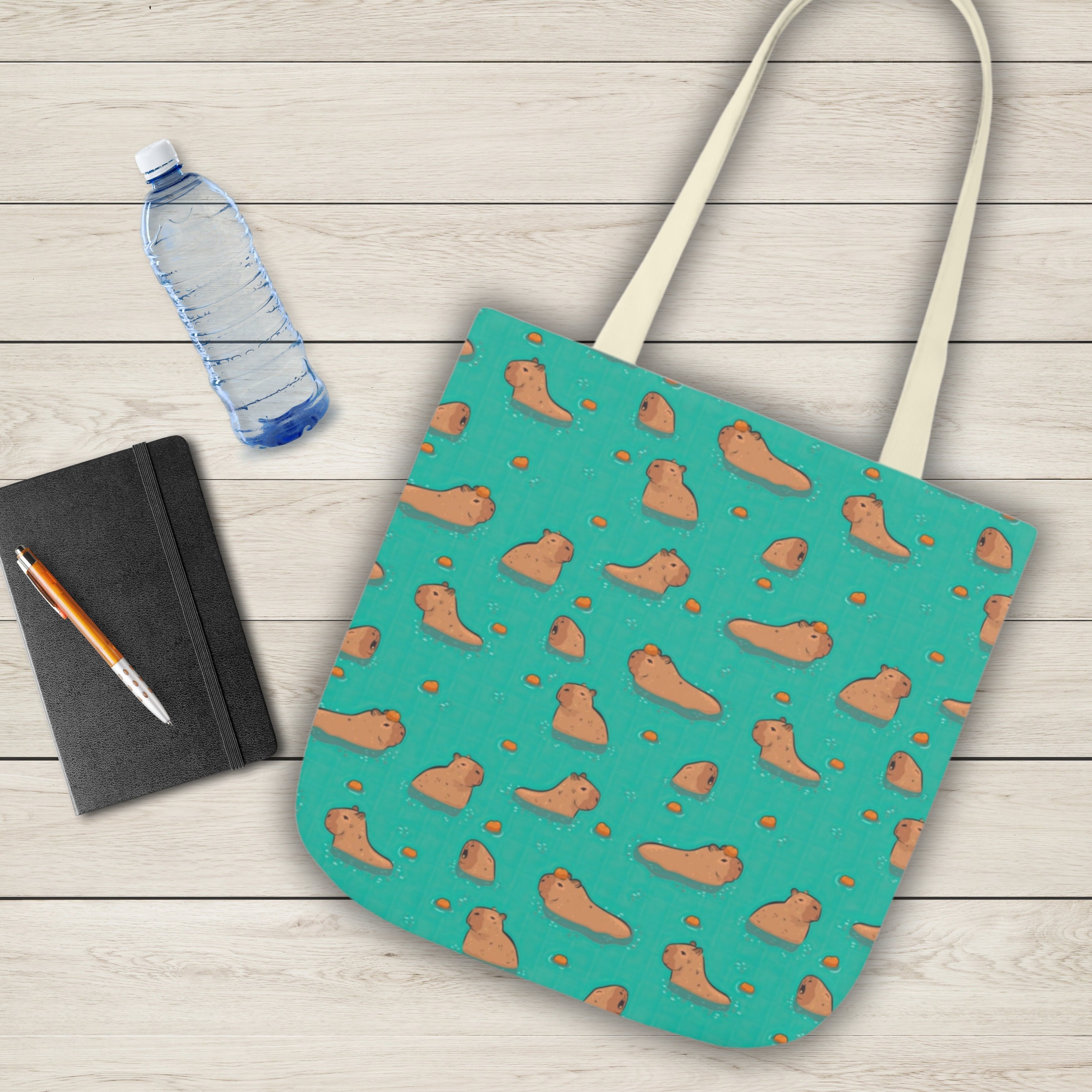 Capybara Tote Bag Capybara Bag School Tote Cute Animal Gift Cute Bag Capybara Rodent Tote Grocery Bag Capybara Work Tote Aqua Green Teal Bag